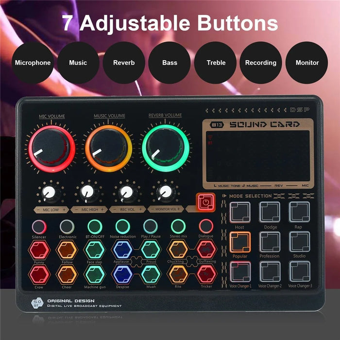 X6mini External Live Sound Card Mini Sound Mixer Board for Karaoke Singing Live Streaming Music Recording 7 Adjustable Buttons with 14 Special Effects BT Connection - Black - 7