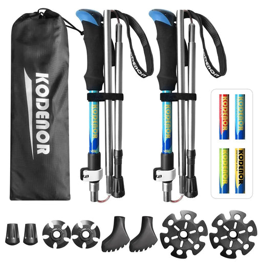 KODENOR 2 PCS Collapsible Trekking Pole Set For Trekking Camping Traveling Climbing Short Style  - Blue - 1