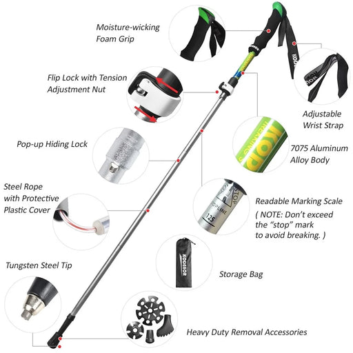 KODENOR 2 PCS Collapsible Trekking Pole Set For Trekking Camping Traveling Climbing Short Style  - Blue - 2