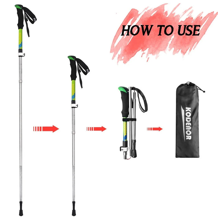 KODENOR 2 PCS Collapsible Trekking Pole Set For Trekking Camping Traveling Climbing Short Style  - Blue - 6