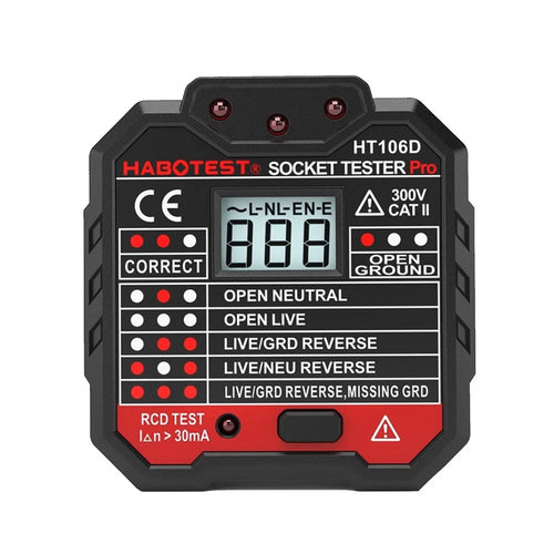 HABOTEST HT106D RCD Electric Socket Tester Automatic Neutral Live Earth Wire Circuit Polarity Detector Wall Plug Breaker Finder with Voltage Backlight LCD Display - EU Plug - 1