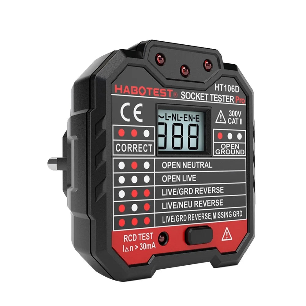 HABOTEST HT106D RCD Electric Socket Tester Automatic Neutral Live Earth Wire Circuit Polarity Detector Wall Plug Breaker Finder with Voltage Backlight LCD Display - EU Plug - 4