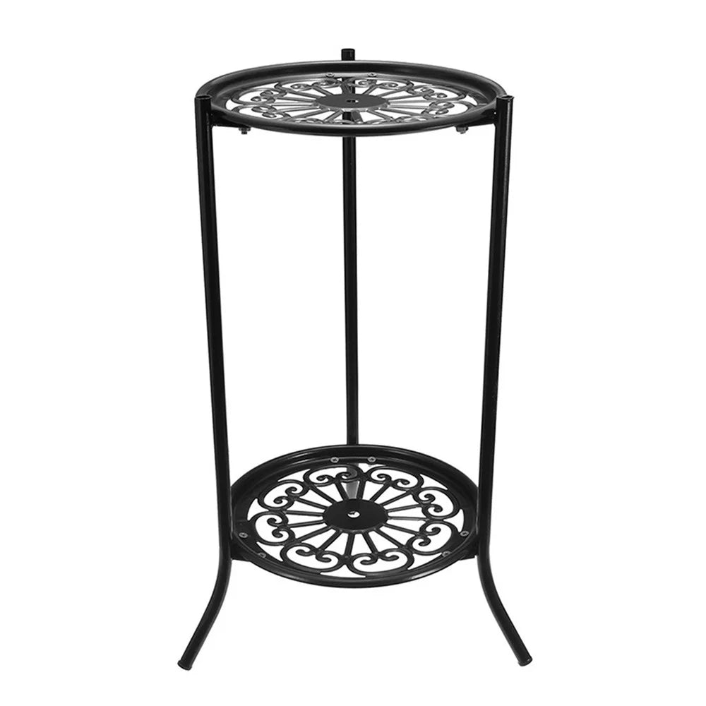 Flower Display Shelf 2 Holder Metal Plant Pot Stand Garden Patio Home Outdoor - Black - 1