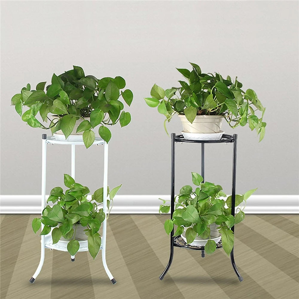 Flower Display Shelf 2 Holder Metal Plant Pot Stand Garden Patio Home Outdoor - Black - 2