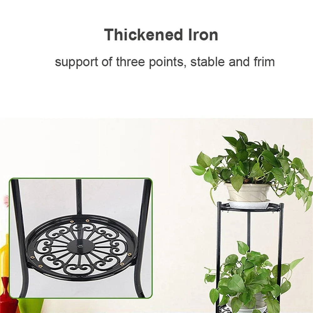 Flower Display Shelf 2 Holder Metal Plant Pot Stand Garden Patio Home Outdoor - Black - 4