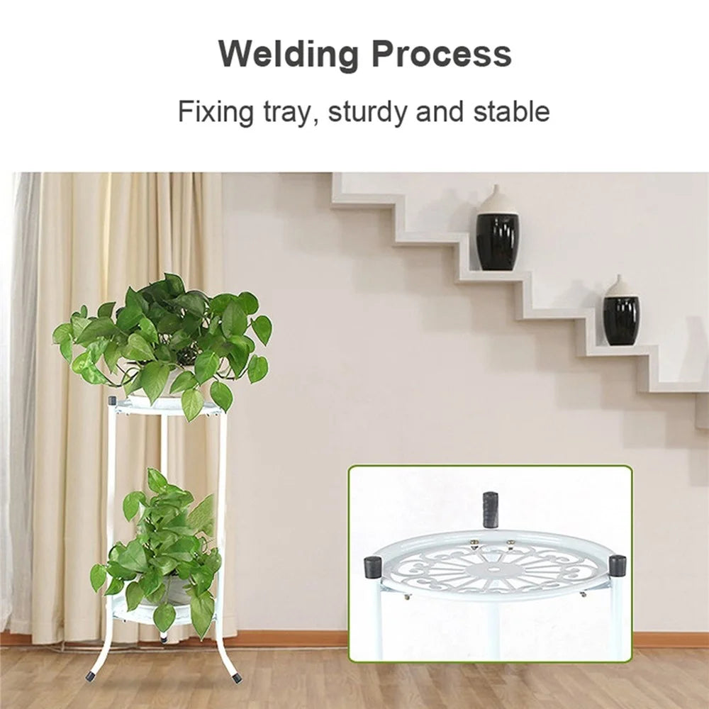 Flower Display Shelf 2 Holder Metal Plant Pot Stand Garden Patio Home Outdoor - Black - 5