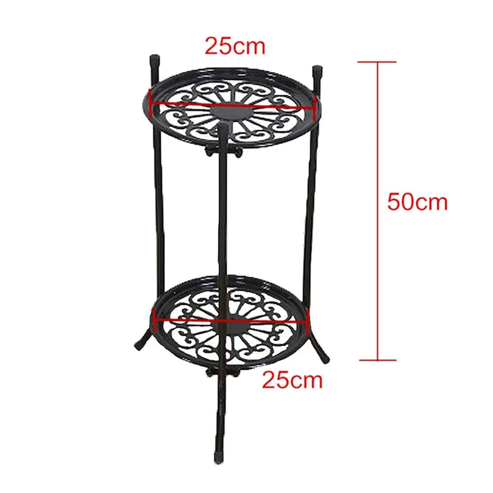 Flower Display Shelf 2 Holder Metal Plant Pot Stand Garden Patio Home Outdoor - Black - 7