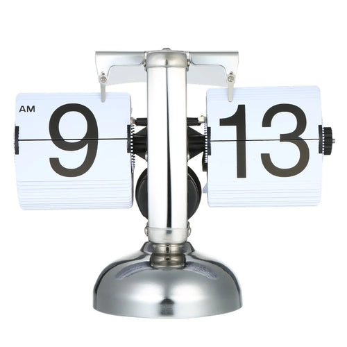 Flip Desk Clock Quiet Small Scale Table Clock Retro Style Digital Display Gear Operated Home Office Decor Quartz Clock - White - 1