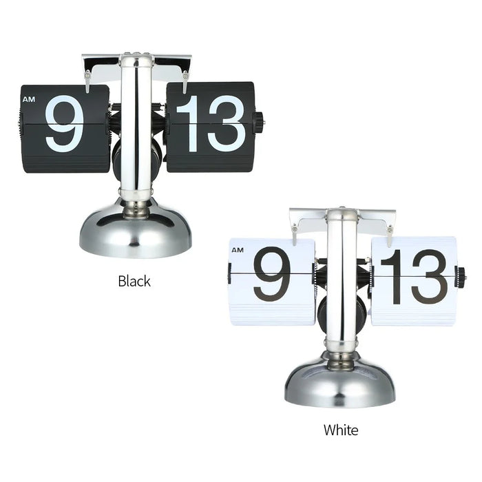 Flip Desk Clock Quiet Small Scale Table Clock Retro Style Digital Display Gear Operated Home Office Decor Quartz Clock - White - 2