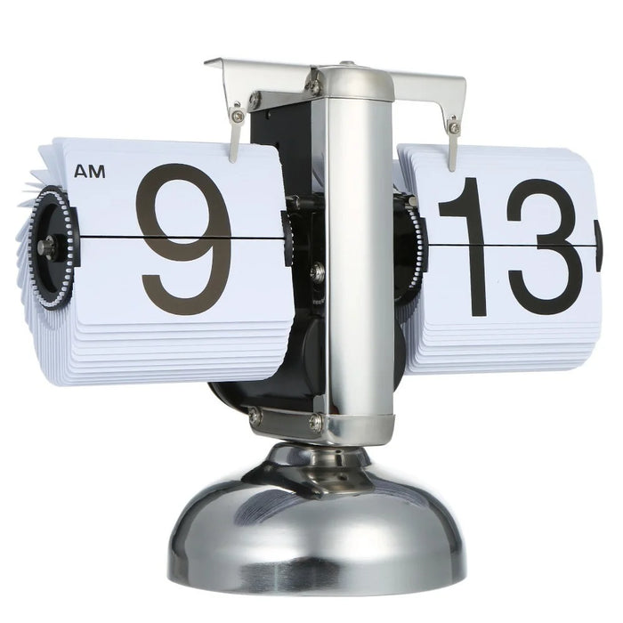 Flip Desk Clock Quiet Small Scale Table Clock Retro Style Digital Display Gear Operated Home Office Decor Quartz Clock - White - 3