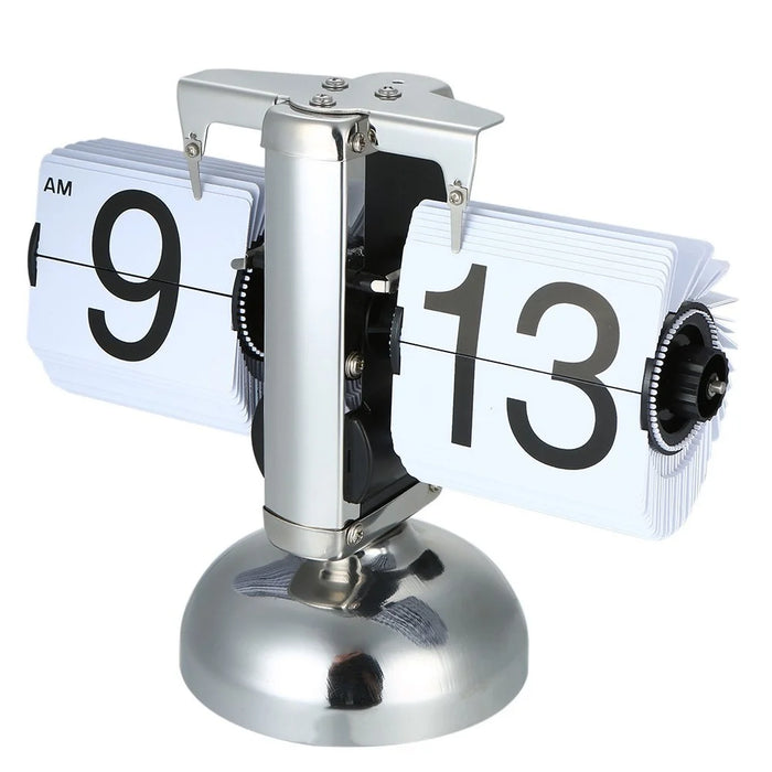 Flip Desk Clock Quiet Small Scale Table Clock Retro Style Digital Display Gear Operated Home Office Decor Quartz Clock - White - 4