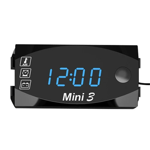 Motorcycle 3 In 1 Digital Time Clock + Thermometer +Voltage Voltmeter IP67 Waterproof Tester Battery Monitor Gauge for Car Boat Marine - Blue - 1