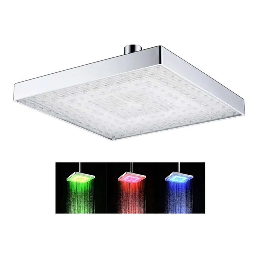 LED Rainfall Shower Head Square Shower Head Automatically RGB Color-Changing Temperature Sensor Showerhead for Bathroom - RGB Color - 1