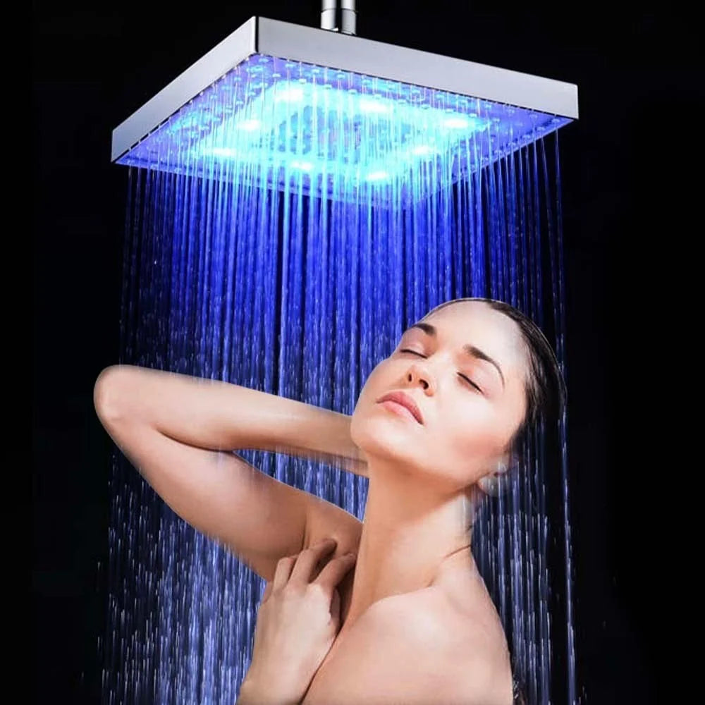 LED Rainfall Shower Head Square Shower Head Automatically RGB Color-Changing Temperature Sensor Showerhead for Bathroom - RGB Color - 6