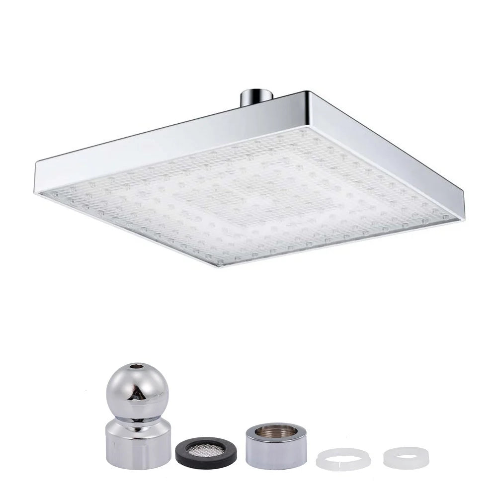 LED Rainfall Shower Head Square Shower Head Automatically RGB Color-Changing Temperature Sensor Showerhead for Bathroom - RGB Color - 7
