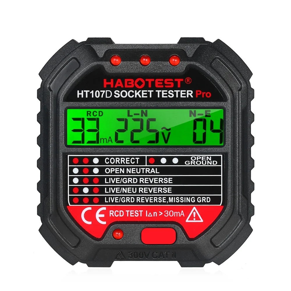 HABOTEST GFCI HT107D Outlet Tester with Voltage Display 90-250V Socket Tester Automatic Electric Circuit Polarity Voltage Detector Breaker Finder - EU Plug - 1