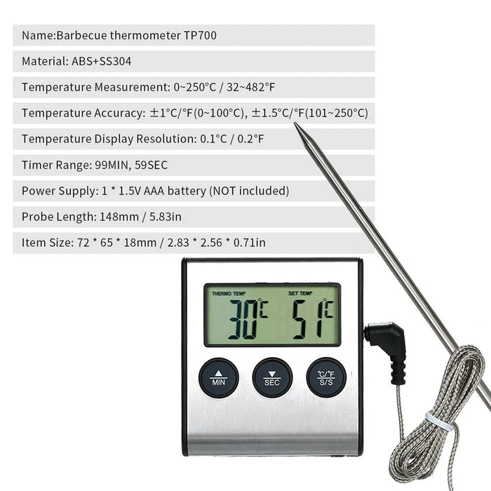 Kitchen BBQ Grill Food LCD Digital Thermometer 0~250°C with Alarm Timer Function (without Certification) - 5
