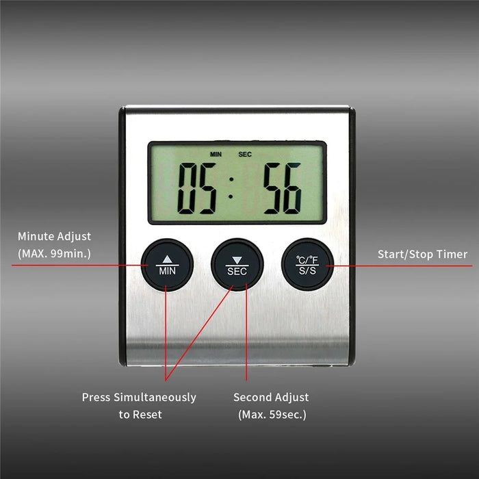 Kitchen BBQ Grill Food LCD Digital Thermometer 0~250°C with Alarm Timer Function (without Certification) - 6