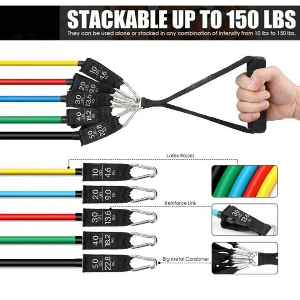 11Pcs/Set Fitness Puller Resistance Belt Kit Exercise Elastics Tubes for Training Gym Bodybuilding Sport Workout - 5