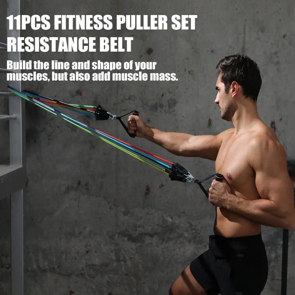 11Pcs/Set Fitness Puller Resistance Belt Kit Exercise Elastics Tubes for Training Gym Bodybuilding Sport Workout - 6