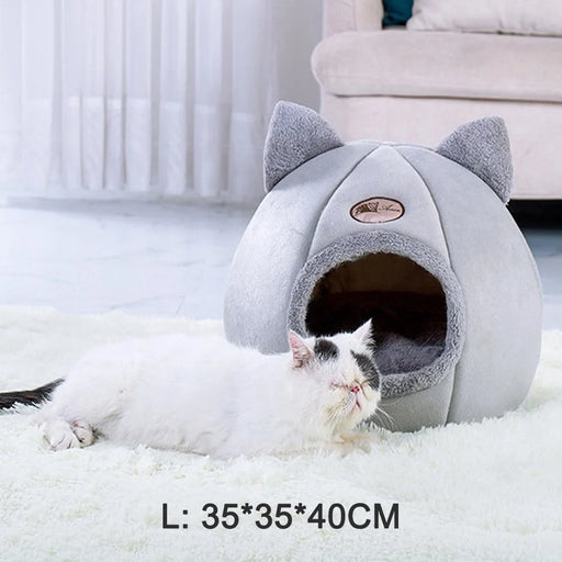 For Cats/Small Dogs Sleeping Comfortable Cave Velvet Self-warming Hut with Removable Washable Bed Cushion - L - 1