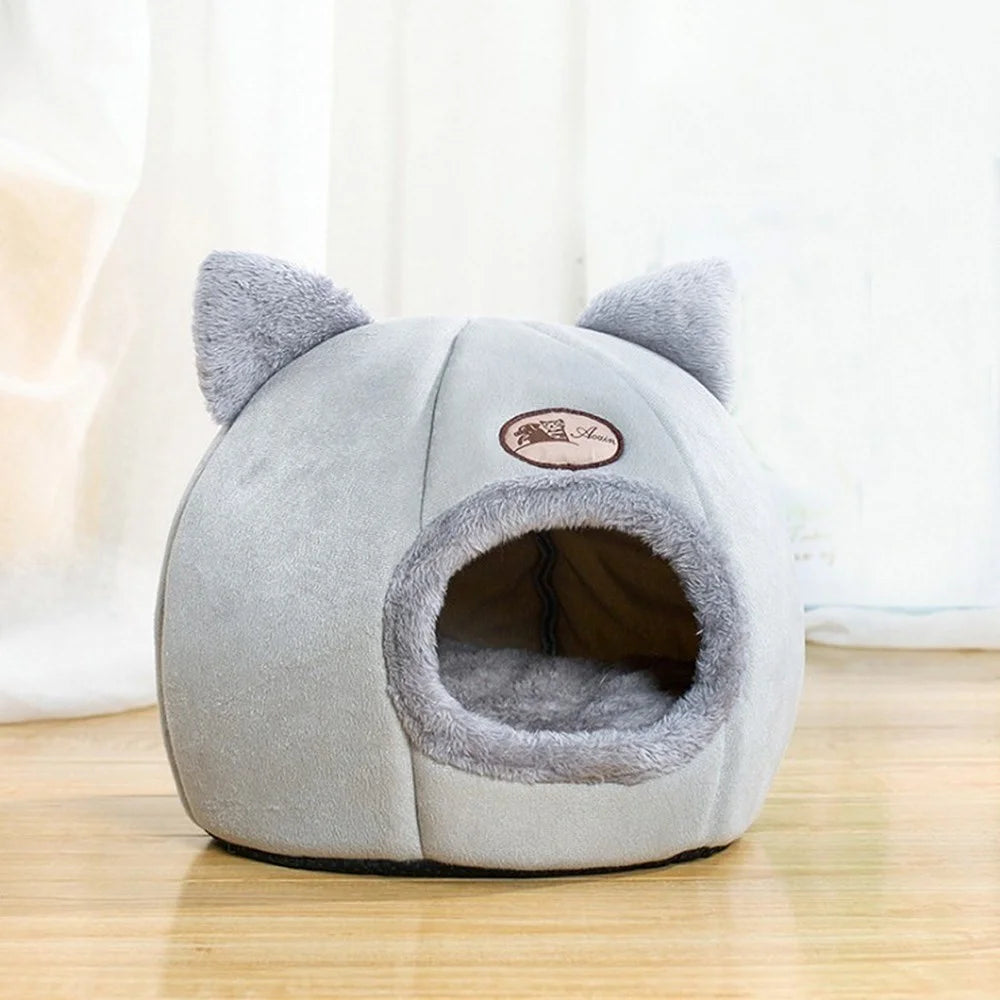 For Cats/Small Dogs Sleeping Comfortable Cave Velvet Self-warming Hut with Removable Washable Bed Cushion - L - 2
