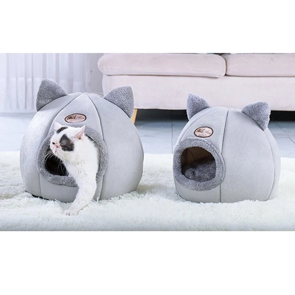 For Cats/Small Dogs Sleeping Comfortable Cave Velvet Self-warming Hut with Removable Washable Bed Cushion - L - 3