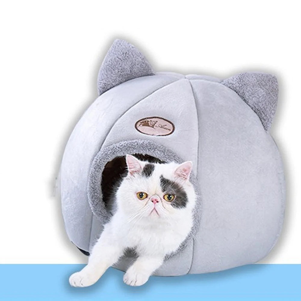 For Cats/Small Dogs Sleeping Comfortable Cave Velvet Self-warming Hut with Removable Washable Bed Cushion - L - 4
