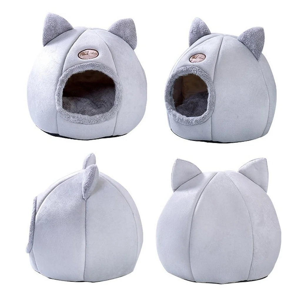 For Cats/Small Dogs Sleeping Comfortable Cave Velvet Self-warming Hut with Removable Washable Bed Cushion - L - 5
