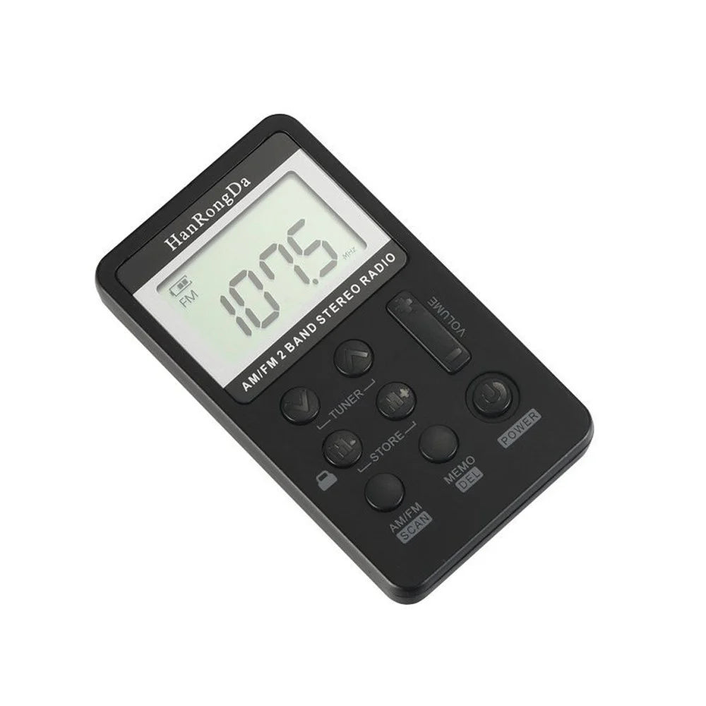HanRongDa HRD-103 Portable AM FM Digital Radio Rechargeable LCD Screen 2 Band Stereo Receiver Pocket Radio with Earphone and Lanyard - Black - 6