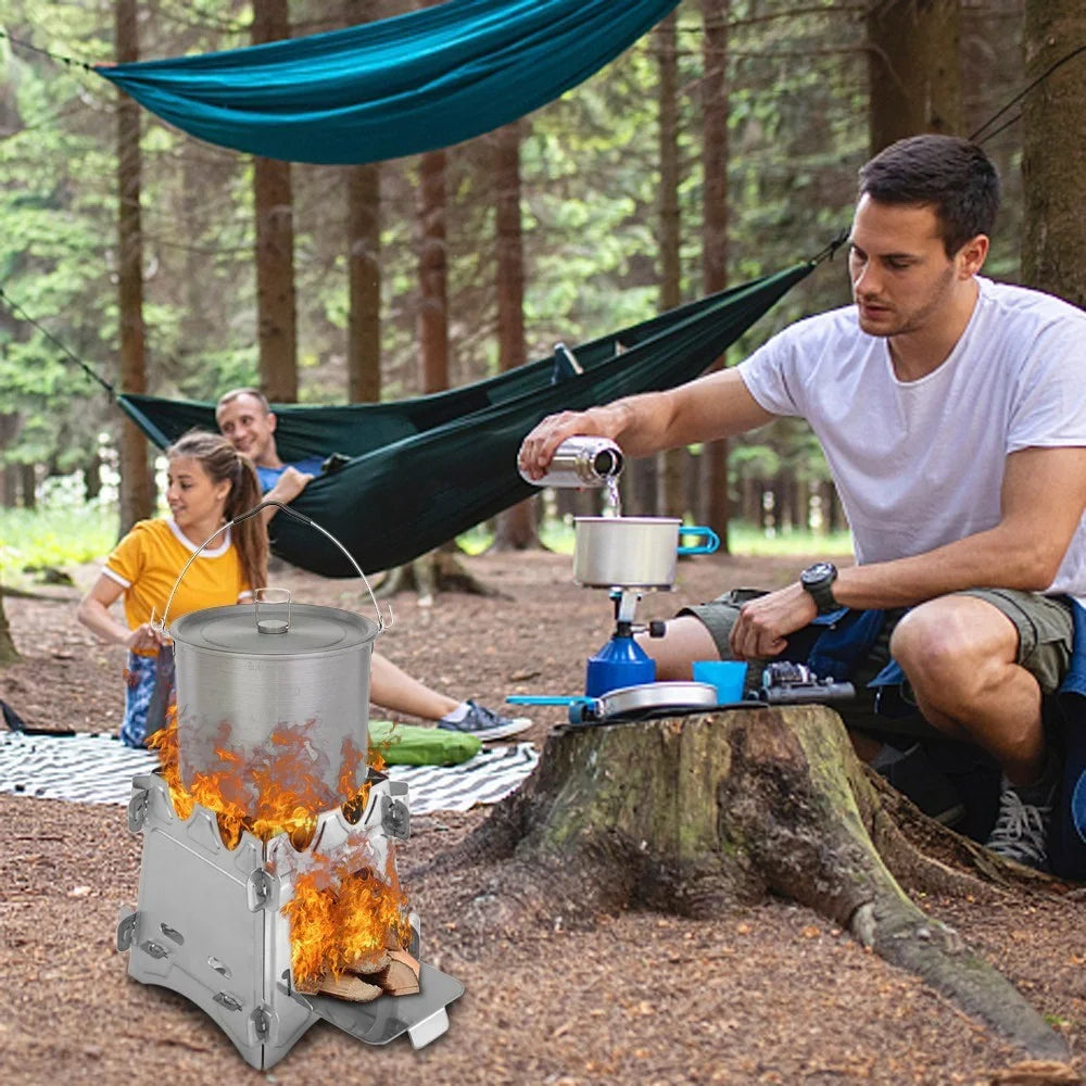 Stainless Steel Camping Stove Portable Folding Wood Burning Stove with Door for Outdoor Backpacking Hiking Traveling Picnic BBQ - 2