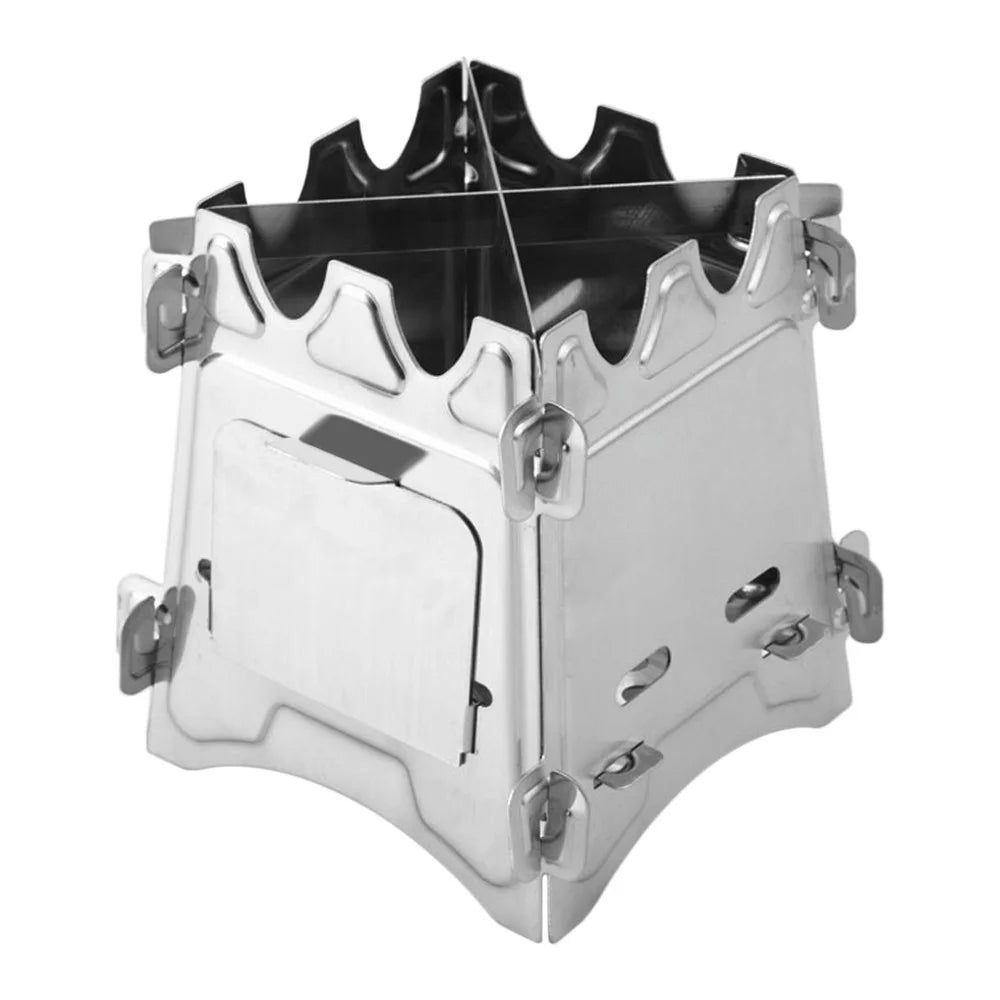 Stainless Steel Camping Stove Portable Folding Wood Burning Stove with Door for Outdoor Backpacking Hiking Traveling Picnic BBQ - 3