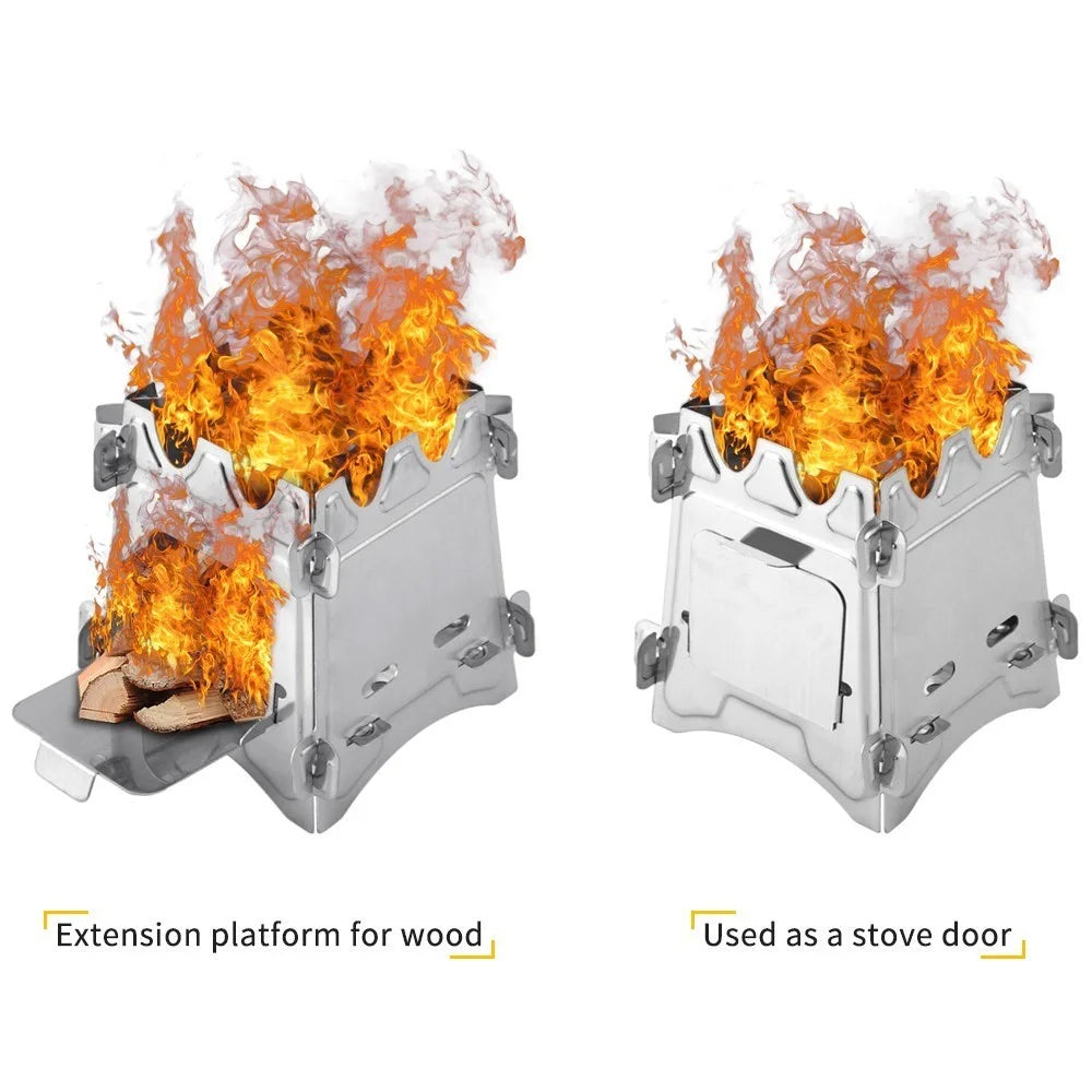 Stainless Steel Camping Stove Portable Folding Wood Burning Stove with Door for Outdoor Backpacking Hiking Traveling Picnic BBQ - 4