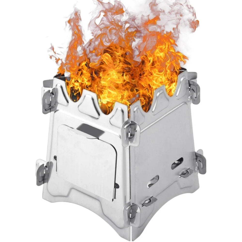 Stainless Steel Camping Stove Portable Folding Wood Burning Stove with Door for Outdoor Backpacking Hiking Traveling Picnic BBQ - 6