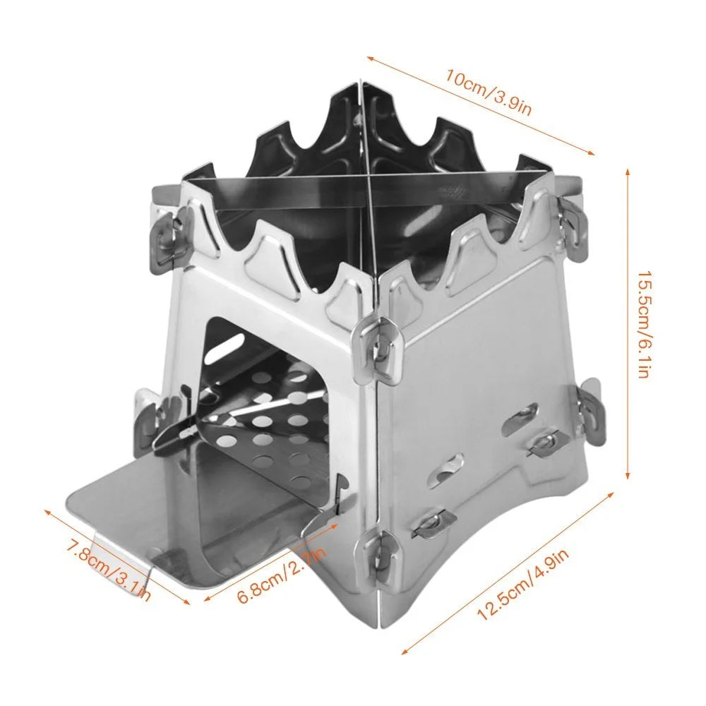 Stainless Steel Camping Stove Portable Folding Wood Burning Stove with Door for Outdoor Backpacking Hiking Traveling Picnic BBQ - 7