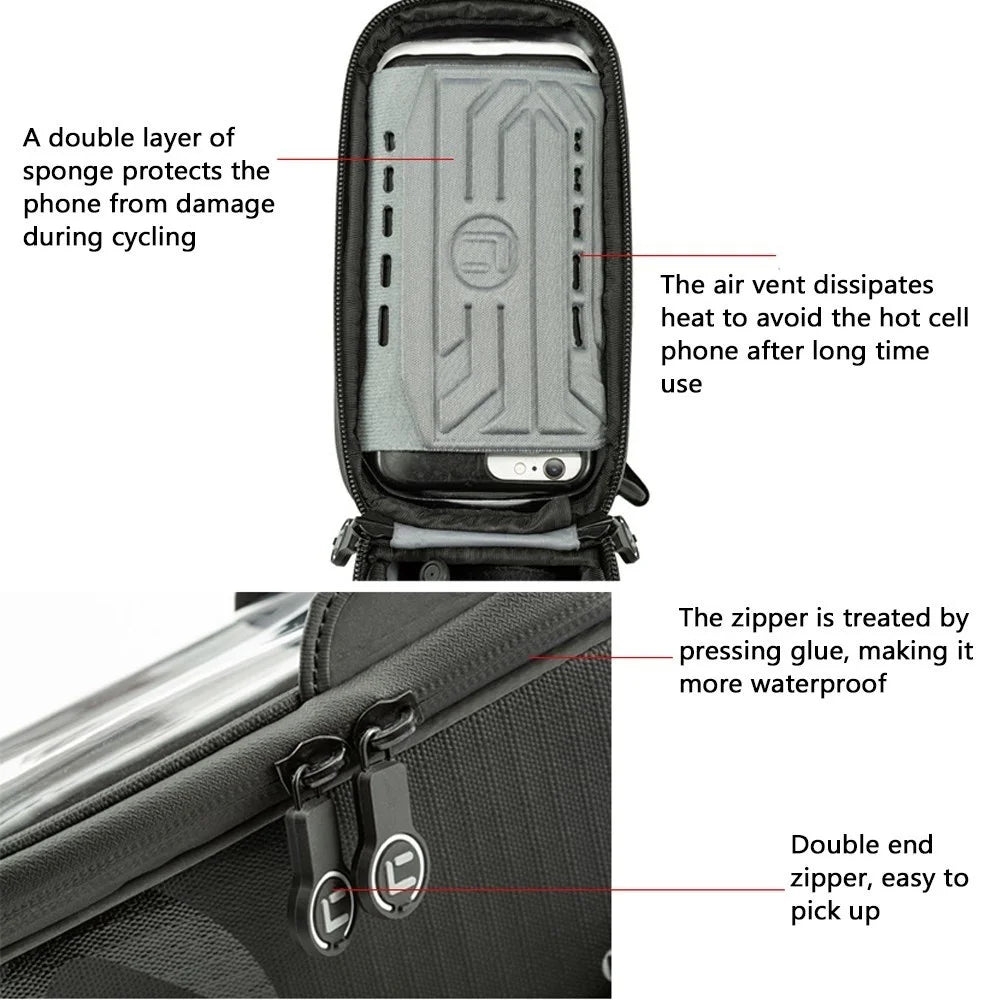 CYCLING 1L Waterproof Bicycle Tube Top Bag Bike Front Frame Touch Screen Phone Case Bag - 6