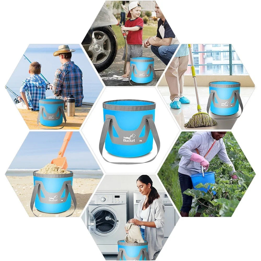 20L Collapsible Bucket Folding Water Container Portable Wash Basin for Fishing Camping Hiking Backpacking Car Washing - Blue - 2