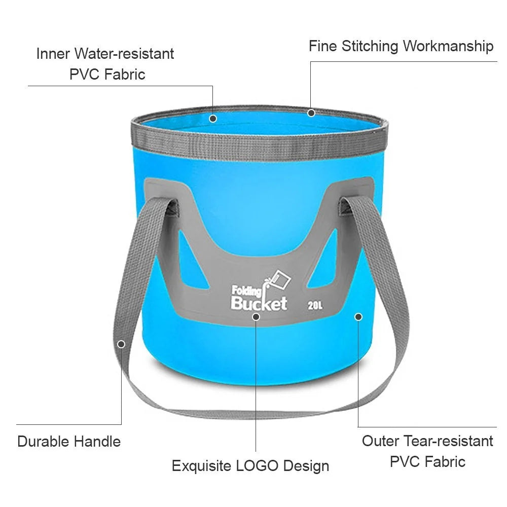 20L Collapsible Bucket Folding Water Container Portable Wash Basin for Fishing Camping Hiking Backpacking Car Washing - Blue - 7