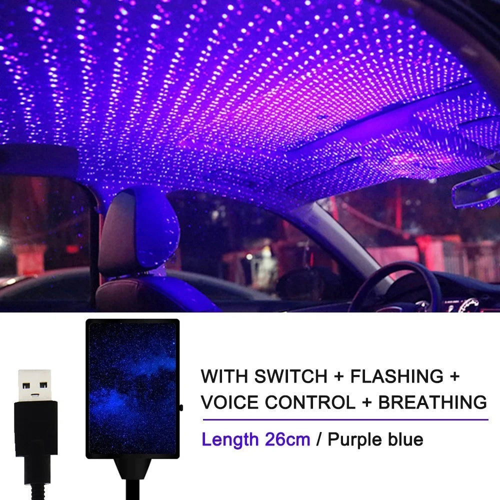 Auto Roof Ceiling Decoration Atmosphere Lamp Colourful LED Star Night Lights Projector for Car Home Party - Blue - 1