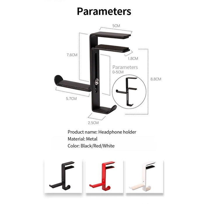 Adjustable Earphone Stand Clip-edge Headphone Holder Bracket Metal Clamp Hook Desktop Mount Headset Hanger - Black - 7