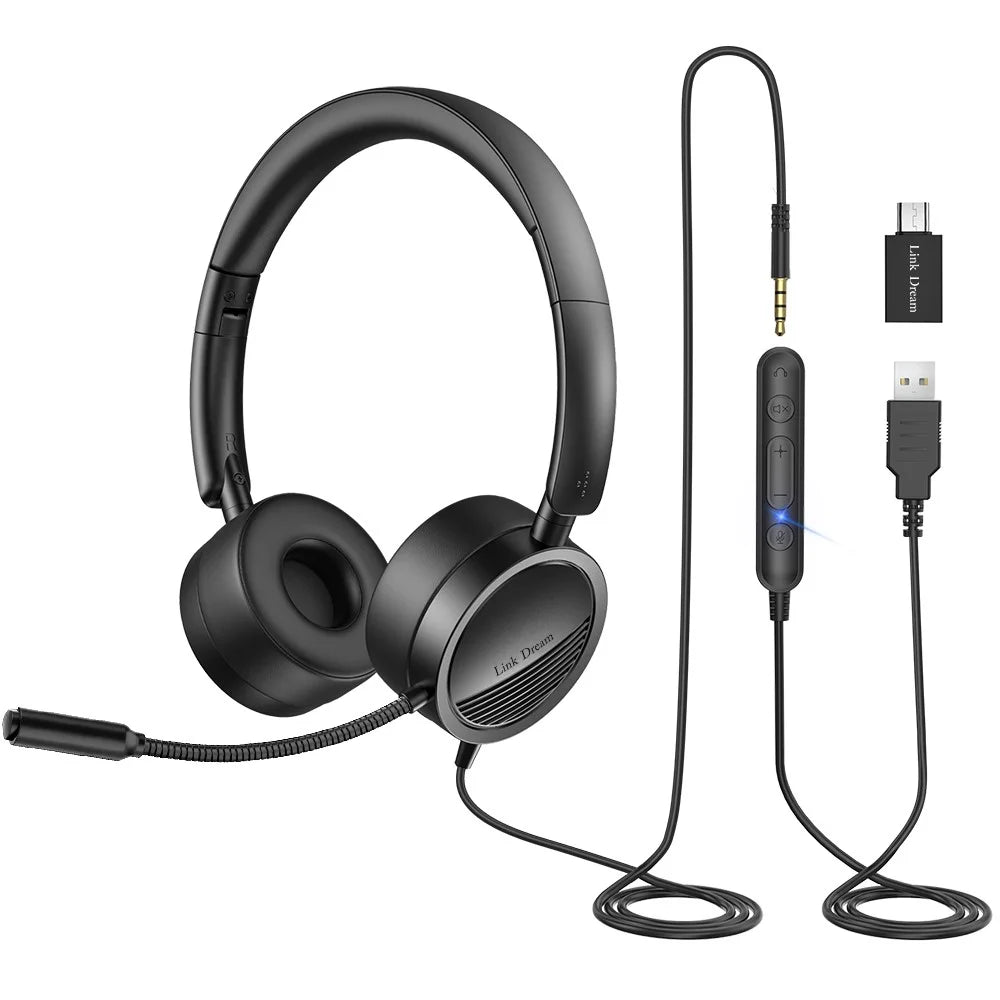 NEW BEE H360 Telephone Headset On Ear 3.5mm / USB Wired Noise Cancelling Microphone with Mic for Computer PC Laptop Stereo - 1