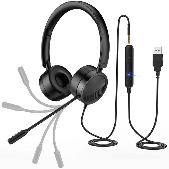 NEW BEE H360 Telephone Headset On Ear 3.5mm / USB Wired Noise Cancelling Microphone with Mic for Computer PC Laptop Stereo - 7