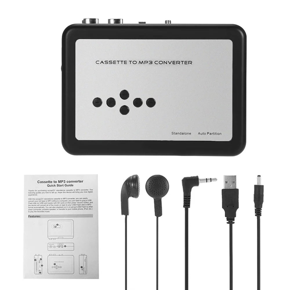 EZCAP231 Cassette Tape-to-MP3 Converter Save into USB Flash Disk Auto Partition Standalone Recorder with Earphone - 1