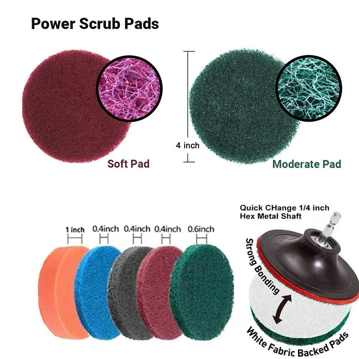 31Pcs/Set Electric Drill Brush Include Clean Cloth Scrub Pads Sponge Power Scrubber Brush with Rotate Extend Long Attachment Clean Tool - 2