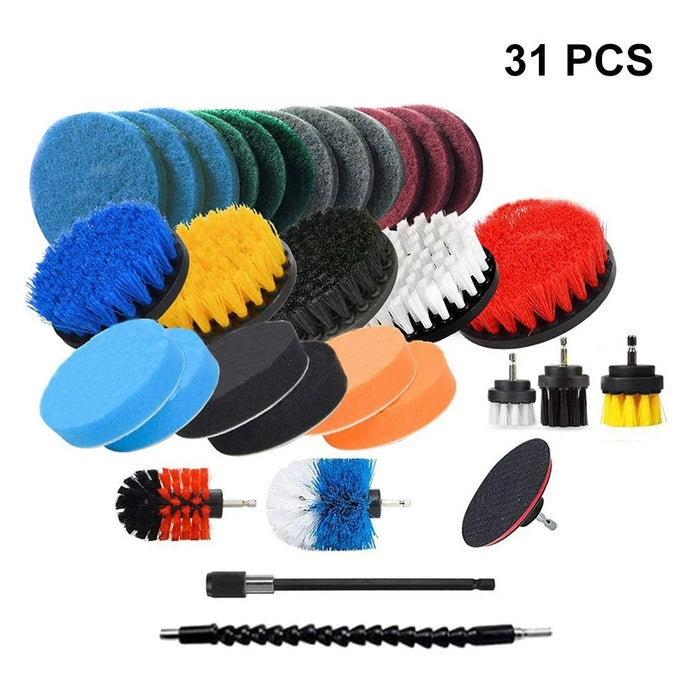 31Pcs/Set Electric Drill Brush Include Clean Cloth Scrub Pads Sponge Power Scrubber Brush with Rotate Extend Long Attachment Clean Tool - 3