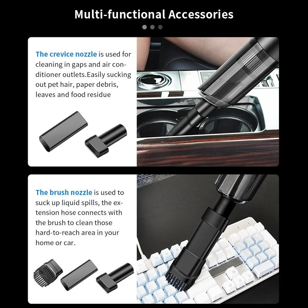 Car Vacuum Cleaner 6000Pa  High Power Handheld Vacuum Cordless Portable Mini Vacuum Cleaner for Car/Home/Pet Hair - Cordless/Black - 4