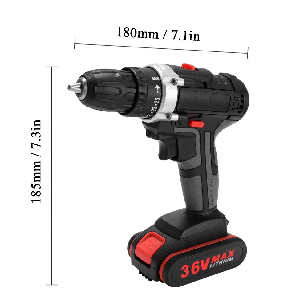 36V Multifunctional Electric Impact Cordless Drill High-power Lithium Battery Wireless Rechargeable Hand Drills Home DIY Electric Power Tools - EU Plug/1 Battery - 2