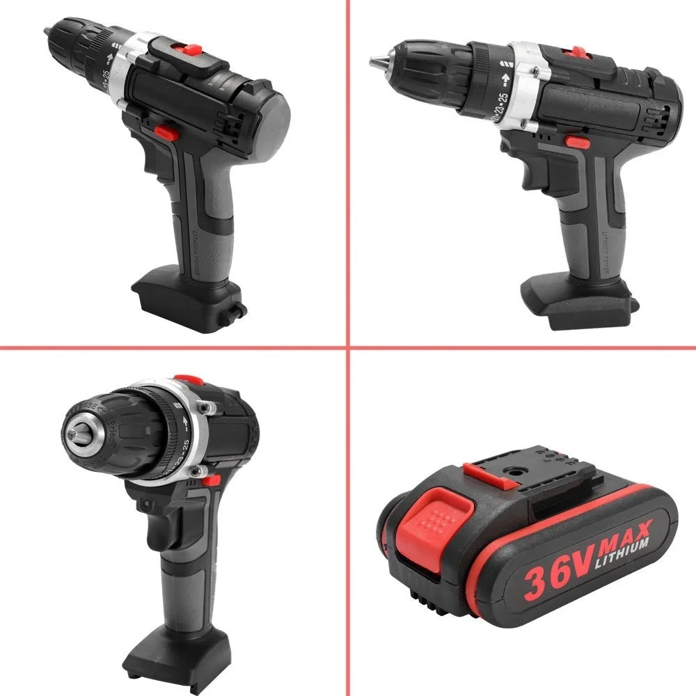 36V Multifunctional Electric Impact Cordless Drill High-power Lithium Battery Wireless Rechargeable Hand Drills Home DIY Electric Power Tools - EU Plug/1 Battery - 5