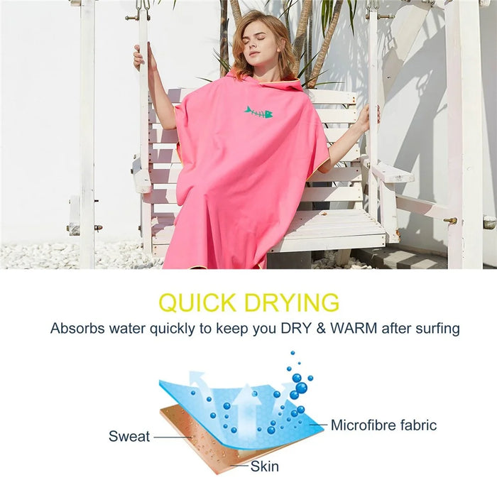 Surf Poncho Skin-Friendly Beach Poncho for Adults Changing Towel Quick-Dry Robe with Hood Microfiber Beach Blanket Bath Towel Swim Towel Wetsuit - Blue - 2