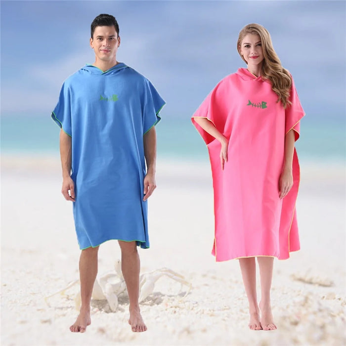 Surf Poncho Skin-Friendly Beach Poncho for Adults Changing Towel Quick-Dry Robe with Hood Microfiber Beach Blanket Bath Towel Swim Towel Wetsuit - Blue - 3